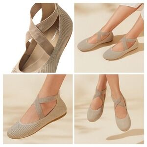Arromic Ballet Flats Womens Elastic Straps Knit Slip On Comfort Shoes Size 8.5